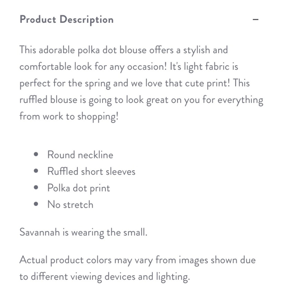 Shop The Mint « Be Your True Self » blue ivory polka dot ruffled sleeve blouse - Picture 12 of 12